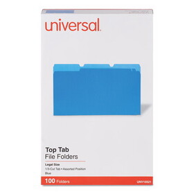 Universal UNV10521 Deluxe Colored Top Tab File Folders, 1/3-Cut Tabs: Assorted, Legal Size, Blue/Light Blue, 100/Box