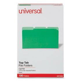 Universal UNV10522 Deluxe Colored Top Tab File Folders, 1/3-Cut Tabs: Assorted, Legal Size, Bright Green/Light Green, 100/Box