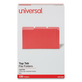 Universal UNV10523 Deluxe Colored Top Tab File Folders, 1/3-Cut Tabs: Assorted, Legal Size, Red/Light Red, 100/Box
