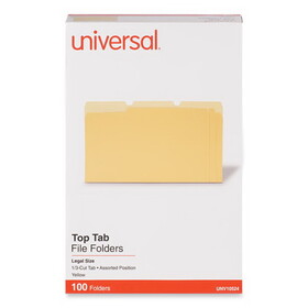 Universal UNV10524 Deluxe Colored Top Tab File Folders, 1/3-Cut Tabs: Assorted, Legal Size, Yellow/Light Yellow, 100/Box
