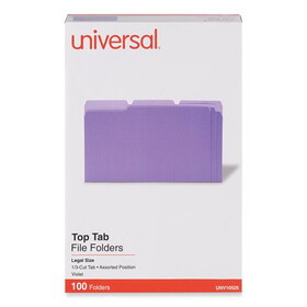 Universal UNV10525 Deluxe Colored Top Tab File Folders, 1/3-Cut Tabs: Assorted, Legal Size, Violet/Light Violet, 100/Box