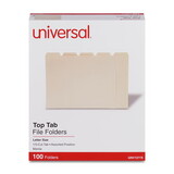 Universal UNV12115 File Folders, 1/5 Cut Assorted, One-Ply Top Tab, Letter, Manila, 100/box