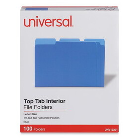 Universal UNV12301 Recycled Interior File Folders, 1/3 Cut Top Tab, Letter, Blue, 100/box