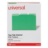 Universal UNV12302 Recycled Interior File Folders, 1/3 Cut Top Tab, Letter, Green, 100/box