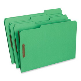 Universal UNV13526 Deluxe Reinforced Top Tab Fastener Folders, 0.75" Expansion, 2 Fasteners, Legal Size, Green Exterior, 50/Box