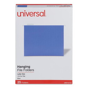 Universal UNV14116 Hanging File Folders, 1/5 Tab, 11 Point Stock, Letter, Blue, 25/box