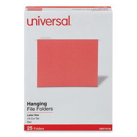 Universal UNV14118 Hanging File Folders, 1/5 Tab, 11 Point Stock, Letter, Red, 25/box