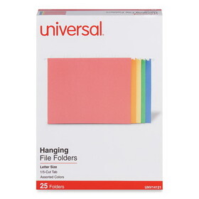 Universal UNV14121 Hanging File Folders, 1/5 Tab, 11 Point, Letter, Assorted Colors, 25/box