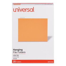 Universal UNV14122 Deluxe Bright Color Hanging File Folders, Letter Size, 1/5-Cut Tabs, Orange, 25/Box