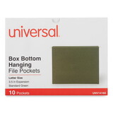 Universal UNV14160 Hanging Box Bottom File Pockets, 11 Point Stock, Letter, Standard Green, 10/box