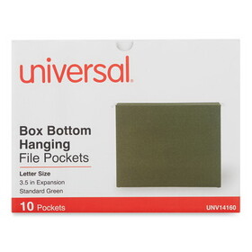 Universal UNV14160 Hanging Box Bottom File Pockets, 1 Section, 3.5" Capacity, Letter Size, Standard Green, 10/Box
