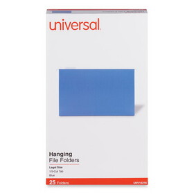 Universal UNV14216 Deluxe Bright Color Hanging File Folders, Legal Size, 1/5-Cut Tabs, Blue, 25/Box