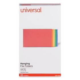 Universal UNV14221 Hanging File Folders, 1/5 Tab, 11 Point, Legal, Assorted Colors, 25/box
