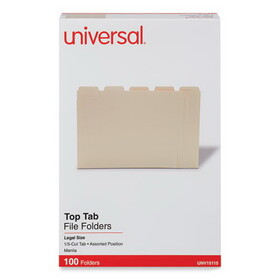 Universal UNV15115 File Folders, 1/5 Cut Assorted, One-Ply Top Tab, Legal, Manila, 100/box
