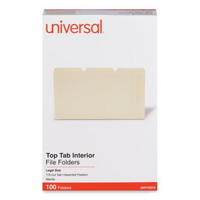Universal UNV15213 Interior File Folders, 1/3-Cut Tabs: Assorted, Legal Size, 9.5-pt Manila, 100/Box