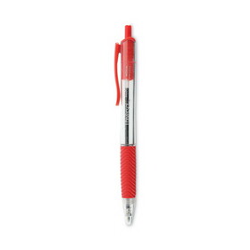 Universal UNV15532 Comfort Grip Ballpoint Pen, Retractable, Medium 1 mm, Red Ink, Clear/Red Barrel, Dozen