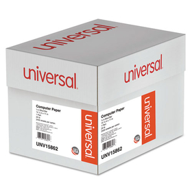 Universal UNV15862 Printout Paper, 1-Part, 20 lb Bond Weight, 14.88 x 11, White/Blue Bar, 2,400/Carton