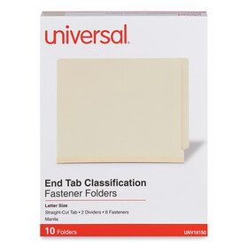 Universal UNV16150 Six-Section Manila End Tab Classification Folders, 2" Expansion, 2 Dividers, 6 Fasteners, Letter Size, Manila, 10/Box