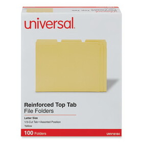 Universal UNV16164 Reinforced Top-Tab File Folders, 1/3-Cut Tabs: Assorted, Letter Size, 1" Expansion, Yellow, 100/Box