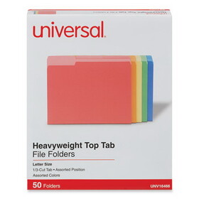 Universal One UNV16466 Heavyweight File Folders, 1/3 Cut One-Ply Top Tab, Letter, Assorted, 50/pack
