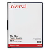 Universal UNV20515 Plastic Report Cover w/Clip, Letter, Holds 30 Pages, Clear/Black, 5/PK