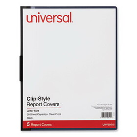 Universal UNV20515 Clip-Style Report Cover, Clip Fastener, 8.5 x 11, Clear/Black, 5/Pack