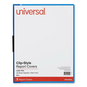 Universal UNV20525 Clip-Style Report Cover, Clip Fastener, 8.5 x 11, Clear/Blue, 5/Pack