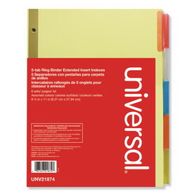 Universal UNV21874 Deluxe Extended Insertable Tab Indexes, 5-Tab, 11 x 8.5, Buff, Assorted Tabs, 6 Sets