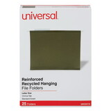 Universal UNV24113 Deluxe Reinforced Recycled Hanging File Folders, Letter Size, 1/3-Cut Tabs, Standard Green, 25/Box