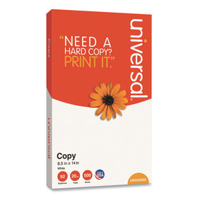 Universal UNV24200RM Legal Size Copy Paper, 92 Bright, 20 lb Bond Weight, 8.5 x 14, White, 500 Sheets/Ream