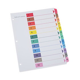 Universal UNV24806 Table Of Contents Dividers, Assorted Color 12-Tab, 1-12, Letter, White, 6/pk