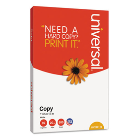 Universal UNV28110 Copy Paper, 92 Bright, 20 lb Bond Weight, 11 x 17, White, 500 Sheets/Ream, 5 Reams/Carton