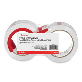 Universal UNV31102 Heavy-Duty Acrylic Box Sealing Tape with Dispenser, 3" Core, 1.88" x 54.6 yds, Clear, 2/Pack