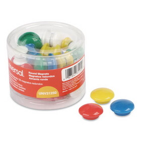 Universal UNV31250 Assorted Magnets, Circles, Assorted Colors, 0.63", 1", 1.63" Diameters, 30/Pack