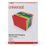 Universal UNV34112 Deluxe Reinforced Recycled Hanging File Folders, Letter Size, 1/5-Cut Tabs, Assorted, 25/Box