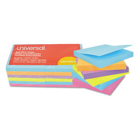 Universal UNV35610 Standard Self-Stick Bright Pads, 3 X 3, Assorted Bright Colors, 100-Sheet, 12/pk