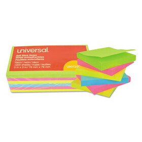 Universal UNV35612 Self-Stick Notes, 3 X 3, Assorted Neon Colors, 100-Sheet, 12/pack