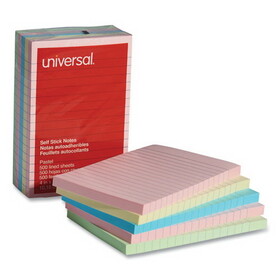 Universal UNV35616 Self-Stick Notes, 4 X 6, Lined, Assorted Pastel Colors, 100-Sheet, 5/pack
