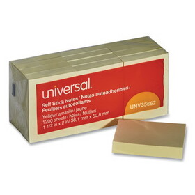 Universal UNV35662 Self-Stick Note Pads, 1.5" x 2", Yellow, 100 Sheets/Pad, 12 Pads/Pack