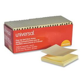 Universal UNV35694 Fan-Folded Self-Stick Pop-Up Note Pads Cabinet Pack, 3" x 3", Yellow, 90 Sheets/Pad, 24 Pads/Pack