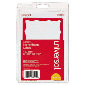 Universal UNV39115 Border-Style Self-Adhesive Name Badges, 3 1/2 X 2 1/4, White/red, 100/pack