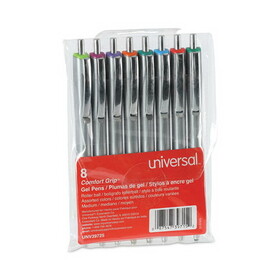 Universal UNV39725 Comfort Grip Gel Pen, Retractable, Medium 0.7 mm, Assorted Ink and Barrel Colors, 8/Pack
