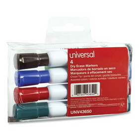 Universal UNV43650 Dry Erase Marker, Broad Chisel Tip, Assorted Colors, 4/Set
