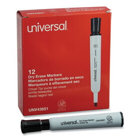 Universal UNV43651 Dry Erase Marker, Broad Chisel Tip, Black, Dozen