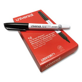 Universal UNV43671 Pen Style Dry Erase Marker, Fine Tip, Black, Dozen