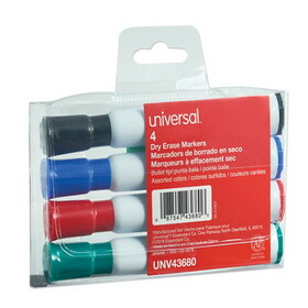 Universal UNV43680 Dry Erase Marker, Medium Bullet Tip, Assorted Colors, 4/Set