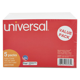 Universal UNV47235 Ruled Index Cards, 4 X 6, White, 500/pack