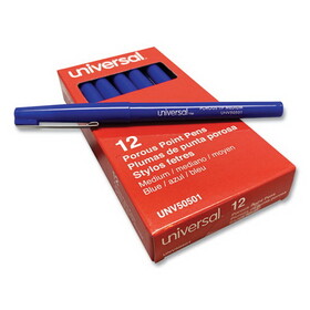 UNIVERSAL OFFICE PRODUCTS UNV50501 Roller Ball Porous Tip Stick Pen, Blue Ink, Medium, Dozen