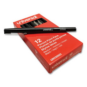 UNIVERSAL OFFICE PRODUCTS UNV50502 Porous Point Pen, Stick, Medium 0.7 mm, Black Ink, Black Barrel, Dozen