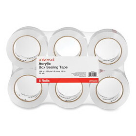 Universal UNV53200 General-Purpose Acrylic Box Sealing Tape, 48mm X 100m, 3" Core, Clear, 6/pack